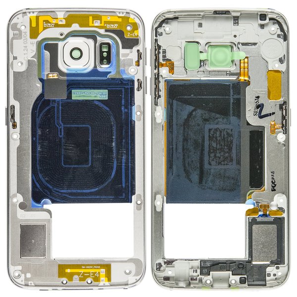 Mittel Cover / Gehäuse + Kamera Glas Weiss Samsung Galaxy S6 Edge (SM-G925F)