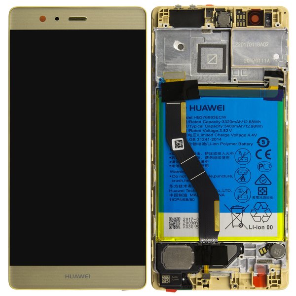 Display LCD Touchscreen + Rahmen/mit Akku Gold Huawei P9 Plus (VIE-L09)