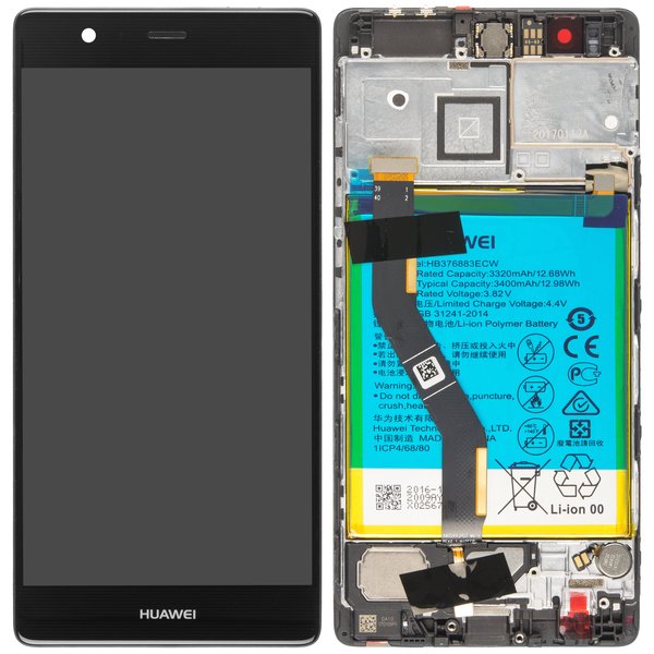 Display LCD Touchscreen + Rahmen/mit Akku f. Grau Huawei P9 Plus (VIE-L09)