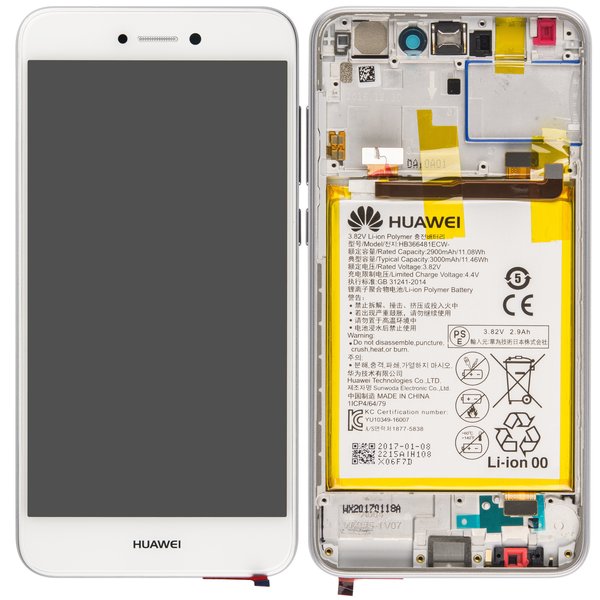 Display LCD Touchscreen + Rahmen/mit Akku Weiss Huawei P8 Lite Dual Sim 2017 (PRA-L21)