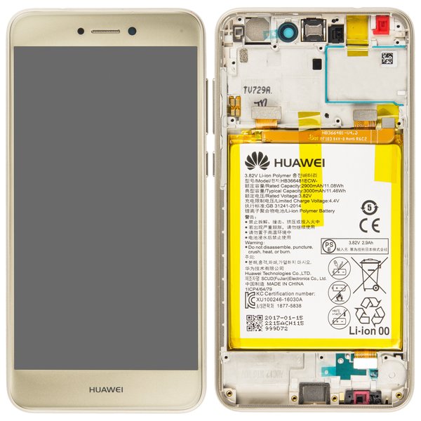 Display LCD Touchscreen + Rahmen/mit Akku Gold Huawei P8 Lite 2017 (PRA-L11)