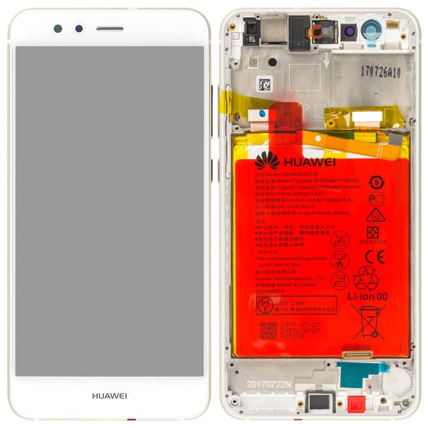 Display LCD Touchscreen + Rahmen/mit Akku Weiss Huawei P10 Lite Dual Sim (WAS-L21)