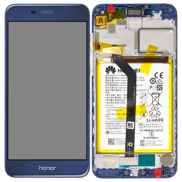 Display LCD Touchscreen + Rahmen/mit Akku f. Blau Huawei Honor 6C Pro (JMM-L22)