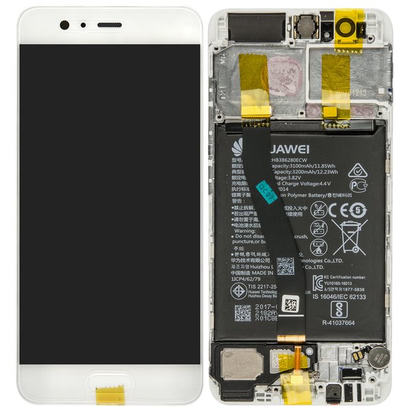 Display LCD Touchscreen + Rahmen/mit Akku f. Silber Huawei P10 Dual Sim Standard (VTR-L29)