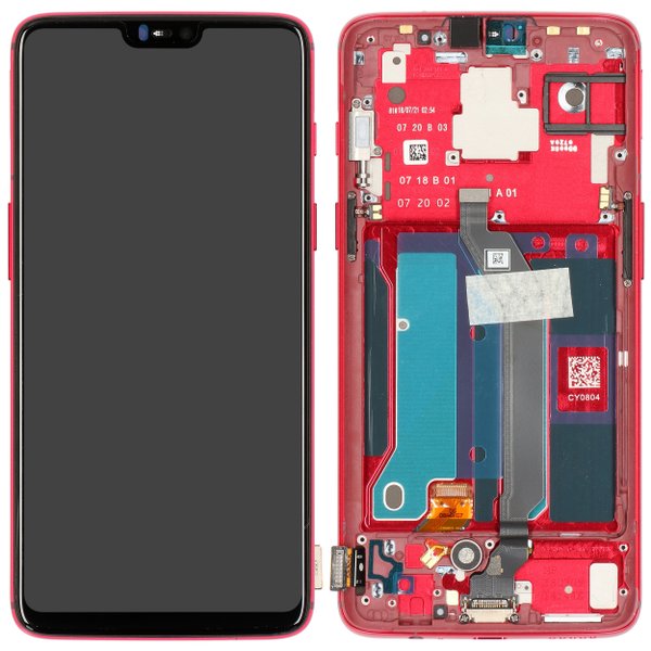 Display LCD Touchscreen + Rahmen Rot OnePlus 6 (A6003)