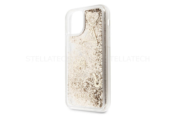 Premium GUESS Hülle für Apple iPhone 12 / 12 Pro - Glitter Hearts Kollektion in Gold
