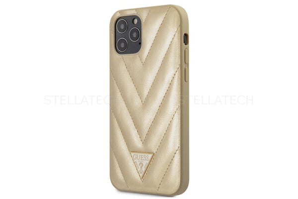 Premium GUESS Hülle für Apple iPhone 12 - V-Quilted-Kollektion in Gold