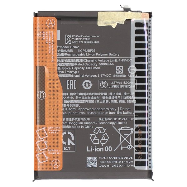 Xiaomi Redmi 9T (M2010J19SG) - Battery Li-Ion-Polymer 6000 mAh BN62