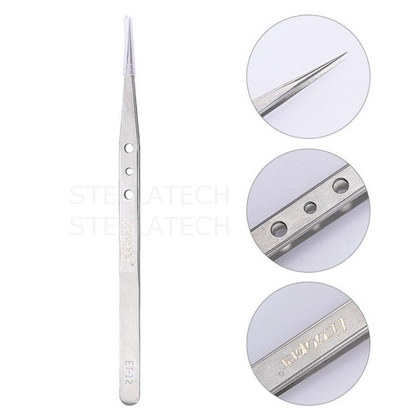 Ecooper Metal Tweezers Straight Pointed ET-12 Precision Tool Smartphone Tablet Repair