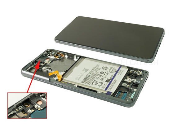 Display LCD Touchscreen + Rahmen/ohne Akku (excl. Cam) Phantom Grau Samsung Galaxy S21 5G (SM-G991B)