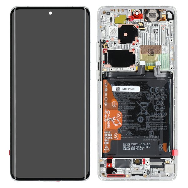 Display LCD Touchscreen + Rahmen/mit Akku Weiss Huawei P50 Pro (JAD-AL50)